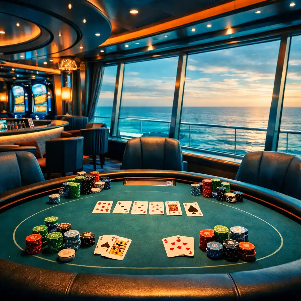 Kasyno na statku Norwegian Bliss z panoramicznym widokiem na ocean