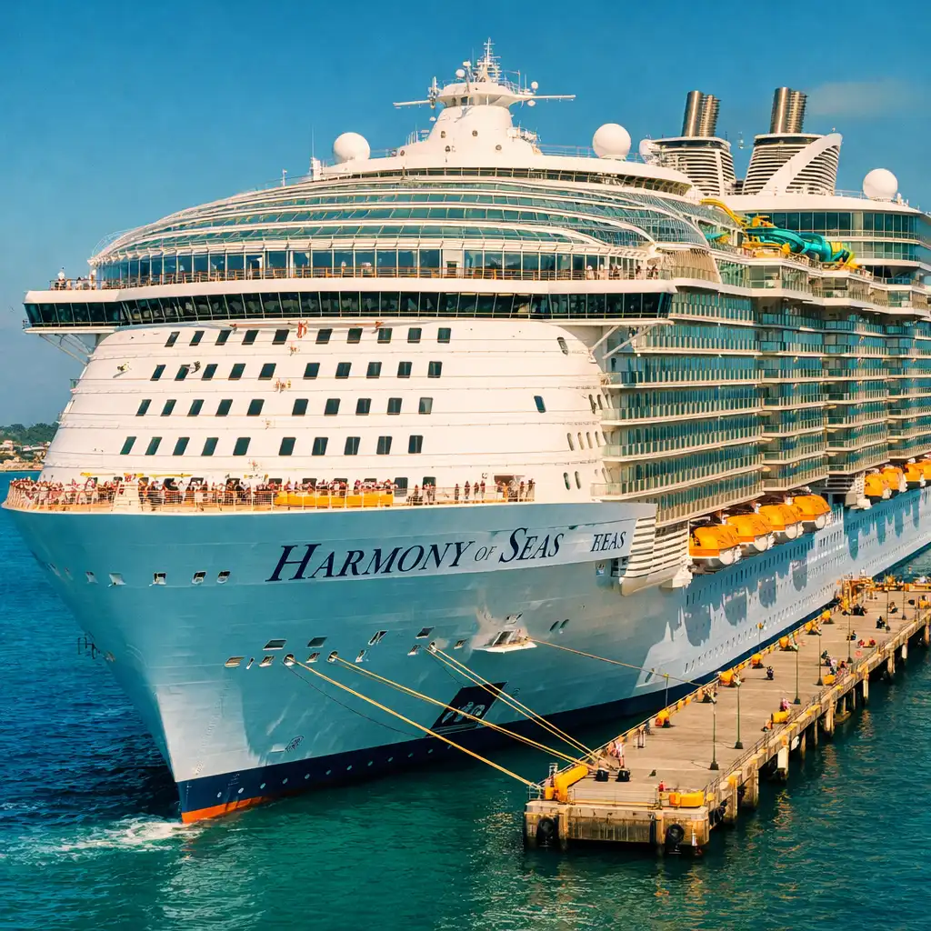 Harmony of the Seas zacumowany w słonecznym porcie